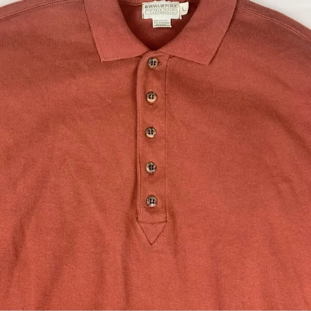 Banana Republic Men's large safari travel orange Red Polo Shirt 1/4